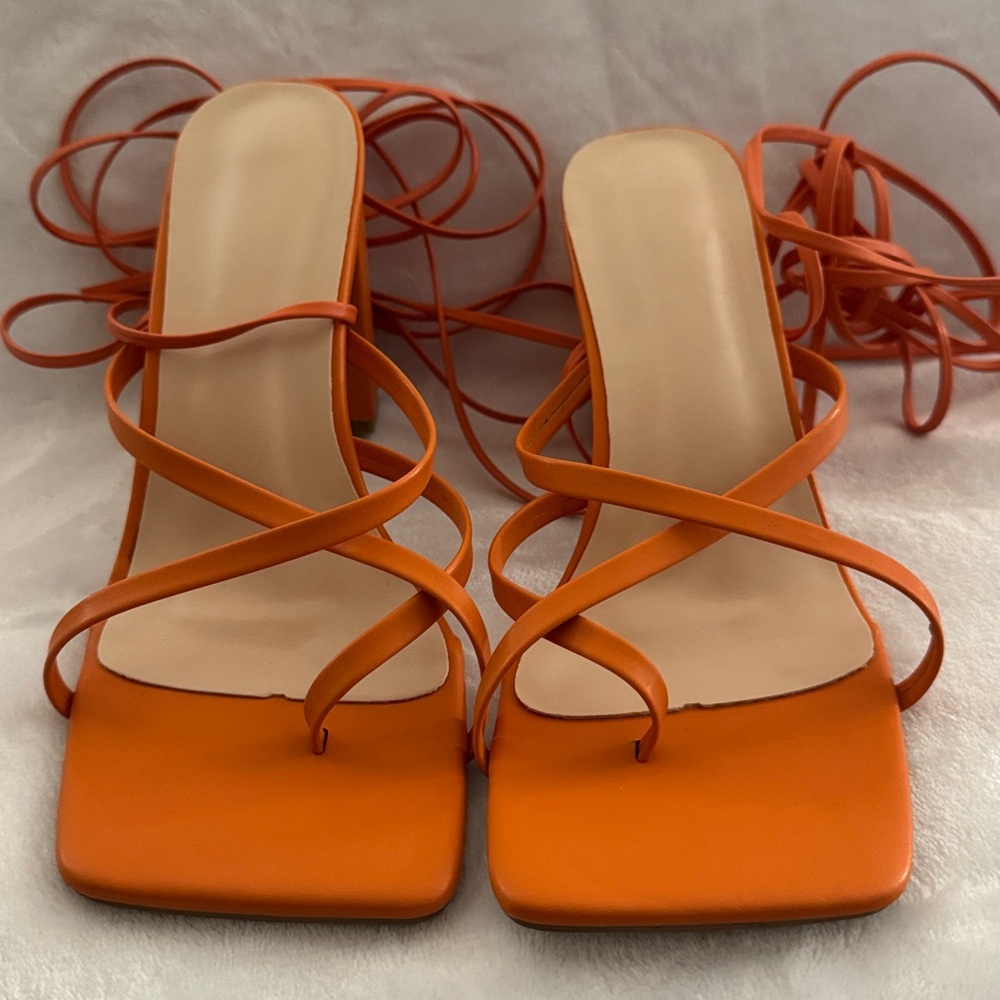 Orange Wrap Up Chunky Heels